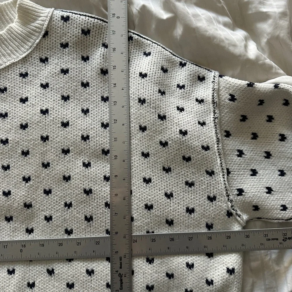 Free People Easy Street Patterned Crop Pullover White Navy Heart Knit Sweater S